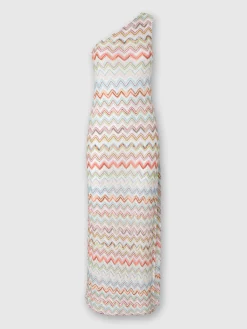 Robe longue asymétrique en lamé zigzag 3D