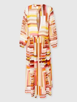 Robe longue couvrante en soie imprimée à manches longues