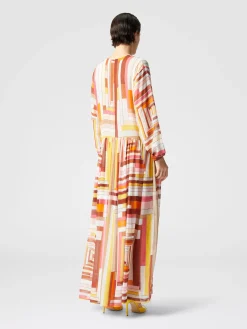 Robe longue couvrante en soie imprimée à manches longues