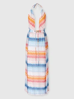 Robe longue couvrante en viscose mélangée lamé zigzag