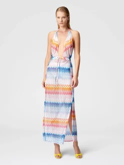 Robe longue couvrante en viscose mélangée lamé zigzag