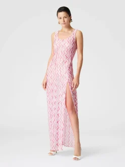 Robe longue couvrante en viscose mélangée flammée zigzag