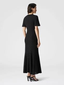 Robe longue en coton et viscose zigzag avec ourlet évasé