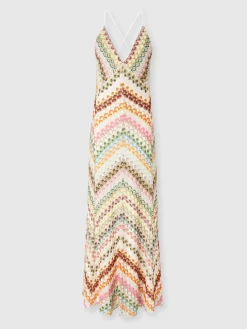 Robe longue en viscose avec décolleté en V en dentelle à motif zigzag