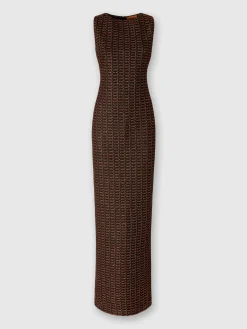 Robe longue sans manches en viscose lamée avec motif dentelle