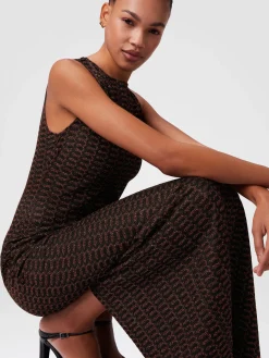 Robe longue sans manches en viscose lamée avec motif dentelle