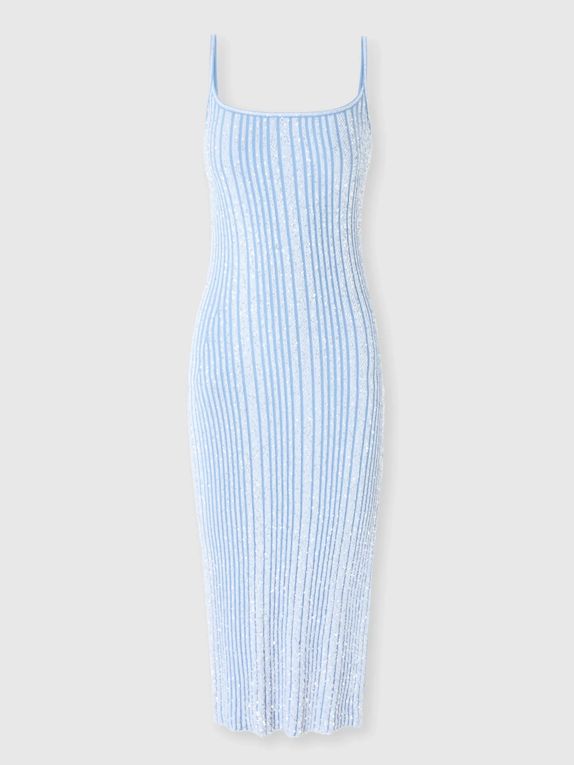 Robe midi côtelée sans manches avec paillettes et fente