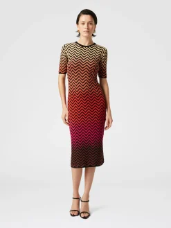 Robe midi dégradée à motif chevron