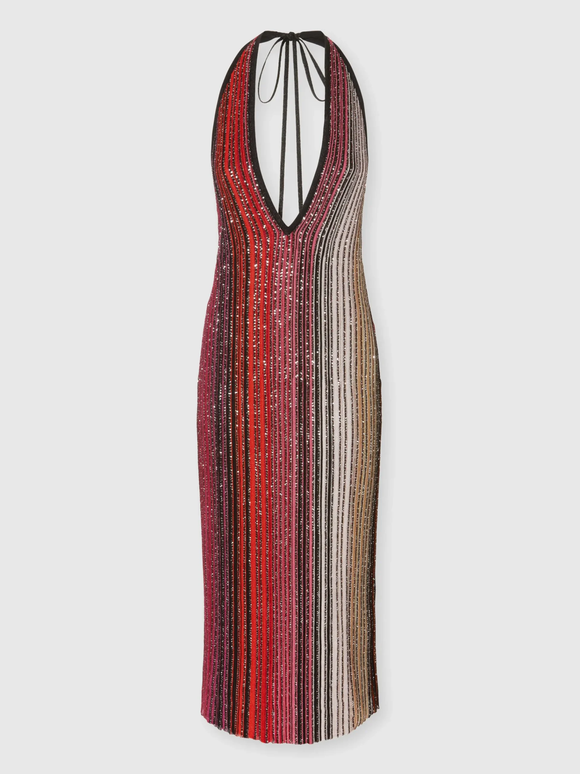 Robe midi partialisée rayée à sequins et col en V