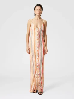 Robe sans manches avec frette en lamé zigzag et patte de boutonnage centrale