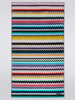 Serviette de plage Carllie 100x180cm en tissu de coton éponge à chevrons