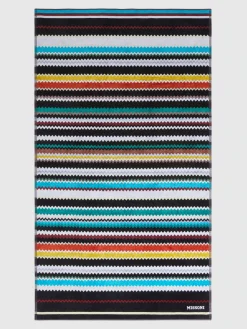 Serviette de plage 100x180 cm Curt en coton éponge à zigzag