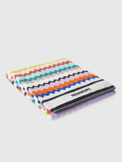 Serviette de plage 100x180 cm Riverbero en coton éponge à zigzag