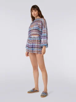 Short cache-maillot en tulle de viscose à chevrons