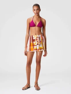 Short couvrant en soie imprimée avec ceinture