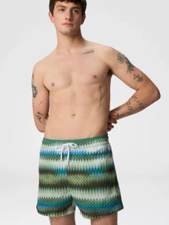 Short de bain avec imprimé dégradé micro zigzag