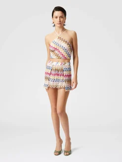 Short doublé en dentelle de viscose lamée