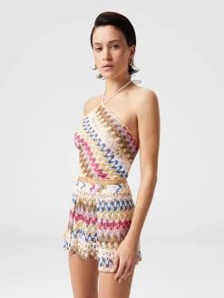 Short doublé en dentelle de viscose lamée