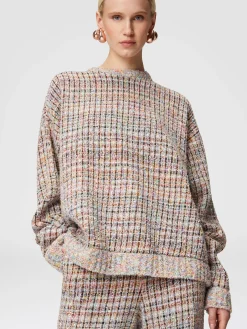 Sweat à col rond à carreaux bouclé à sequins