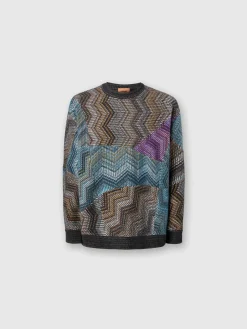 Sweat-shirt à col rond en viscose et laine lamée