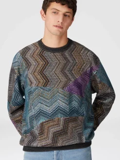 Sweat-shirt à col rond en viscose et laine lamée