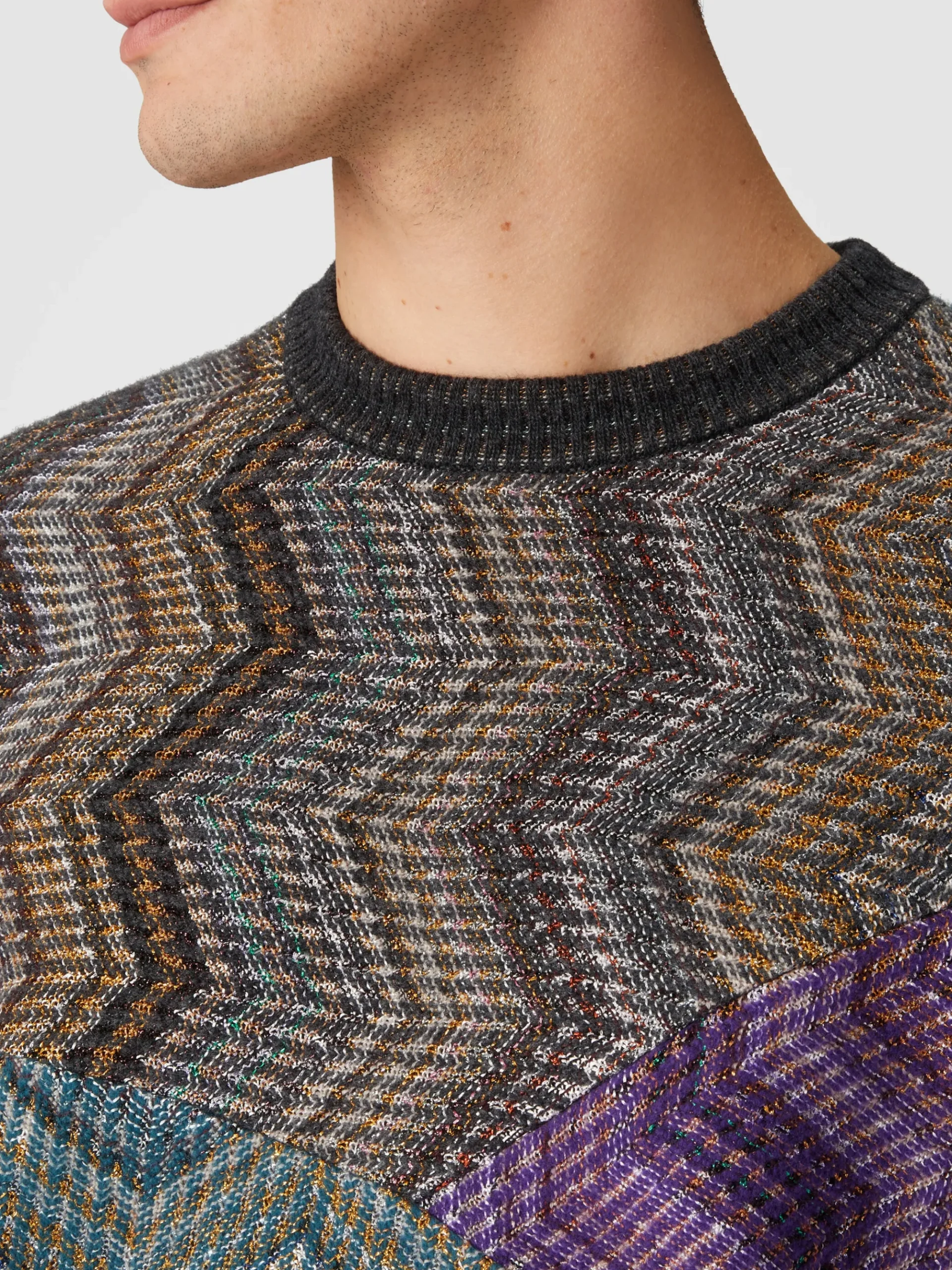 Sweat-shirt à col rond en viscose et laine lamée