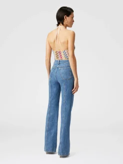 Top en dentelle de viscose lamée avec encolure dos nu