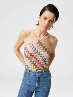 Top en dentelle de viscose lamée avec encolure dos nu