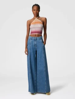 Top en viscose mélangée lamé zigzag avec encolure dos nu