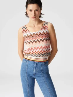 Top sans manches en coton et viscose zigzag