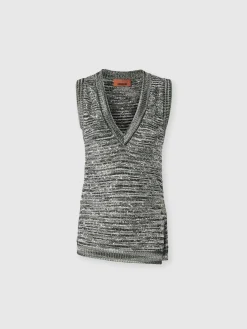 Top sans manches en maille flammée à sequins et col en V