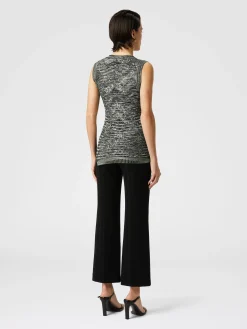 Top sans manches en maille flammée à sequins et col en V