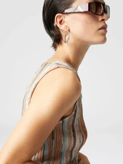 Top sans manches en viscose flammée lamé rayé