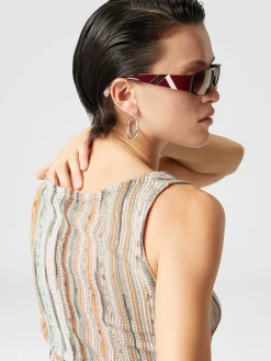 Top sans manches en viscose flammée lamé rayé