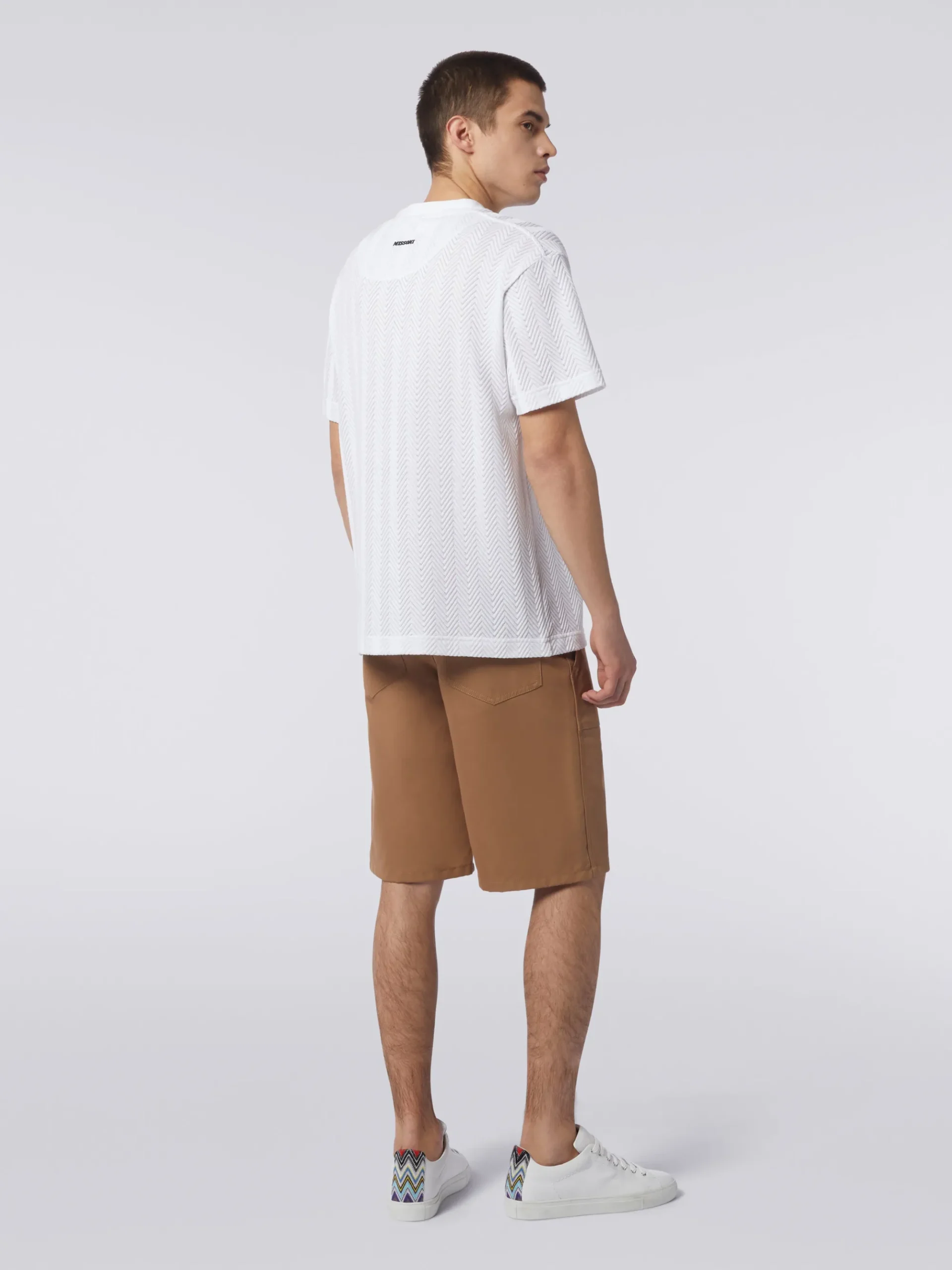 T-shirt à col ras du cou en coton et viscose à chevrons