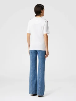 T-shirt à col rond avec empiècement en maille lamée zigzag