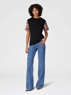 T-shirt à col rond avec manches en maille zigzag