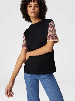 T-shirt à col rond avec manches en maille zigzag
