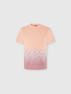 T-shirt à col rond en coton flammé et lin avec broderie en zigzag