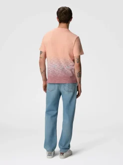 T-shirt à col rond en coton flammé et lin avec broderie en zigzag