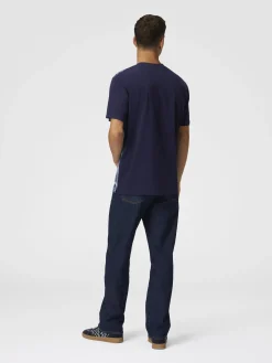 T-shirt à col rond en coton imprimé zigzag effet aérographe