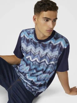 T-shirt à col rond en coton imprimé zigzag effet aérographe