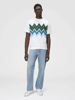 T-shirt à col rond en coton avec imprimé macro zigzag