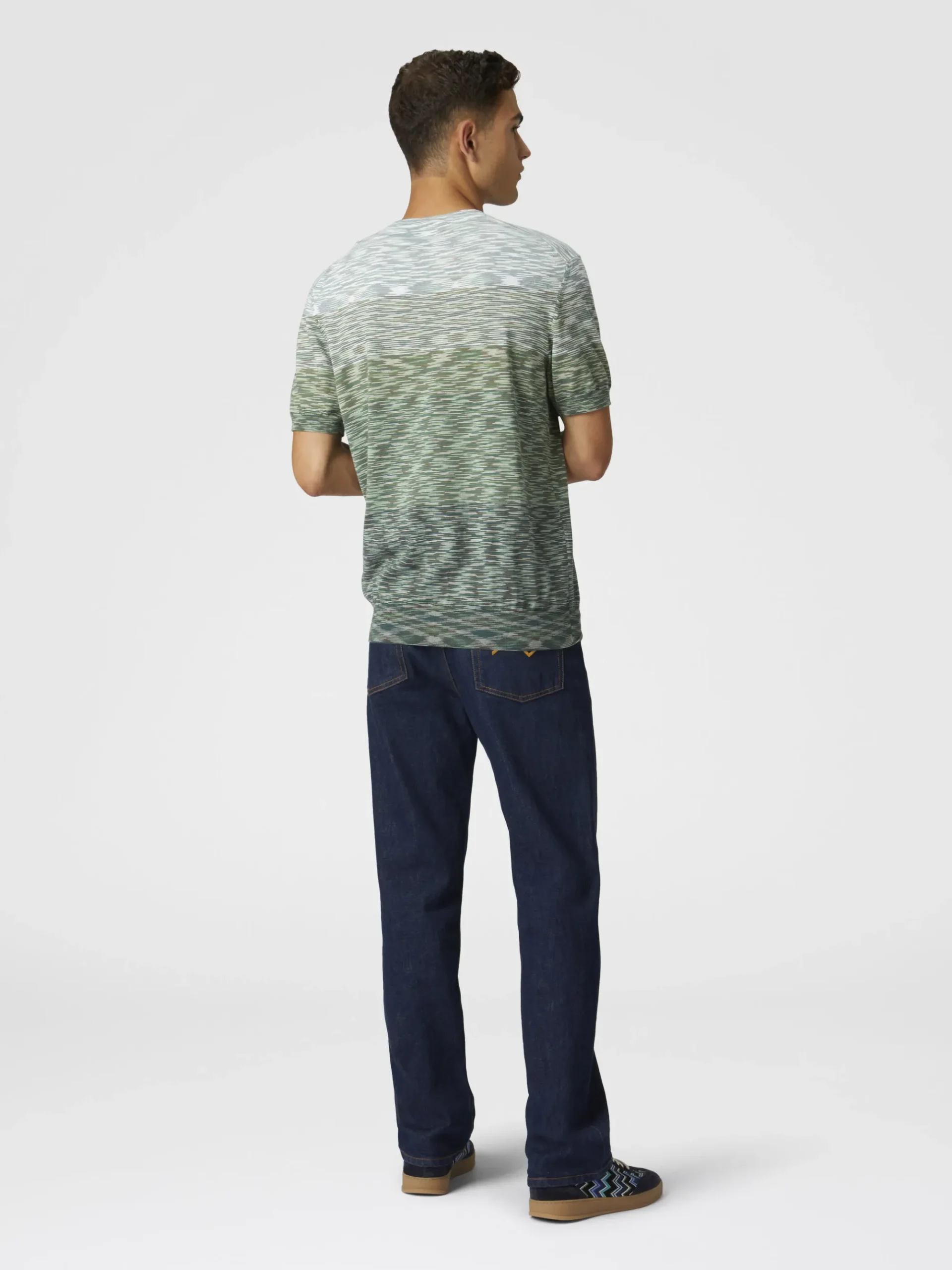 T-shirt à col rond en coton flammé dégradé