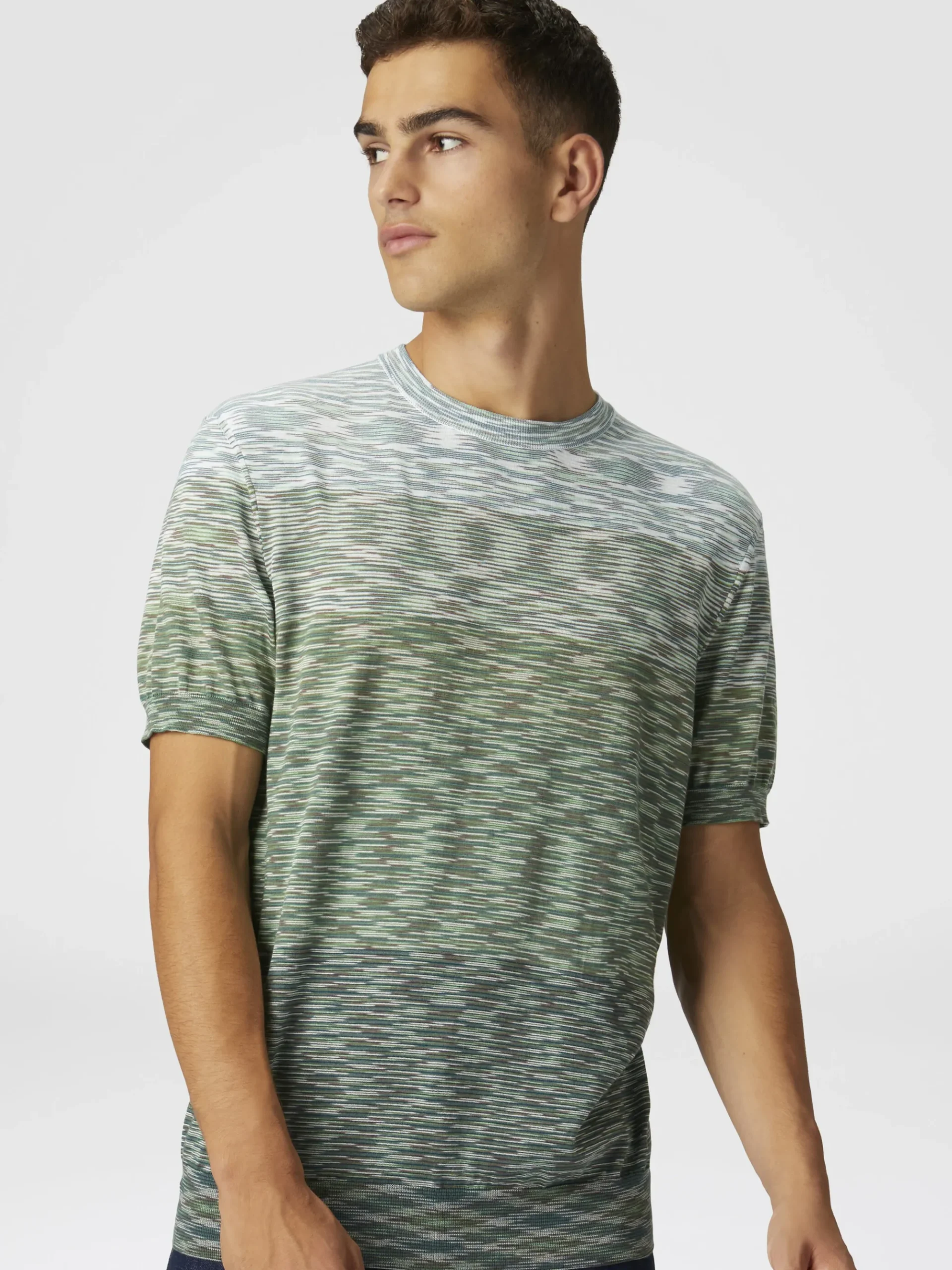 T-shirt à col rond en coton flammé dégradé