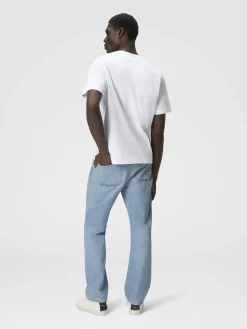 T-shirt à col rond en coton avec empiècement en zigzag et inscription du logo