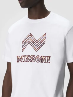 T-shirt à col rond en coton avec empiècement en zigzag et inscription du logo
