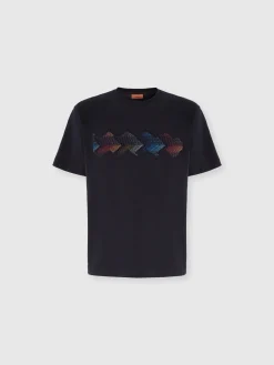 T-shirt à col rond en coton avec empiècement en zigzag dégradé