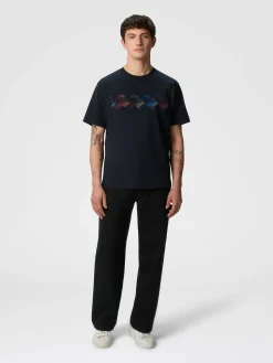 T-shirt à col rond en coton avec empiècement en zigzag dégradé