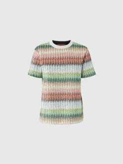 T-shirt à col rond en maille zigzag dégradée avec paillettes